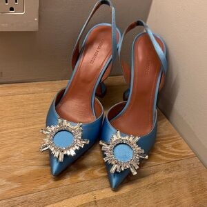 Amina Muaddi Blue Satin Begum Pumps